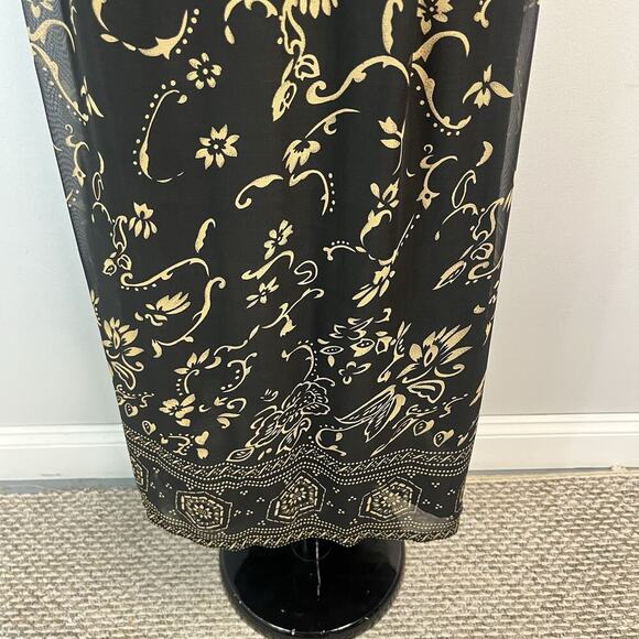 Sag Harbor Skirt size Large Black Brown Floral Sheer Long A Line Pleated Modest - Picture 5 of 11